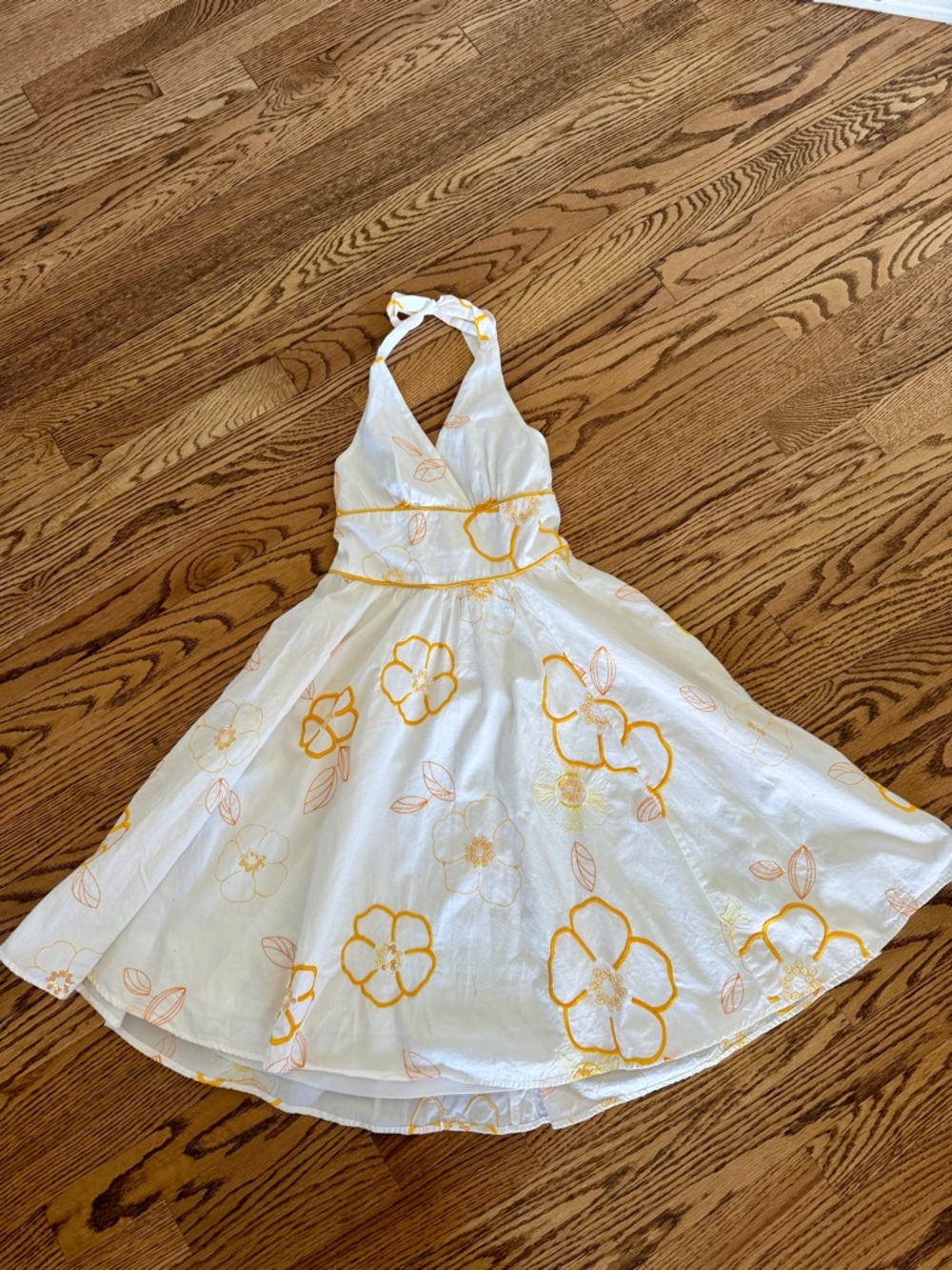 White and Yellow Floral Halter Girls Dress